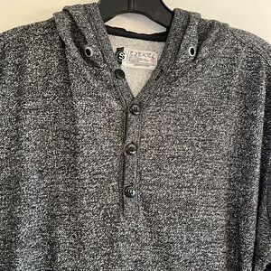 Men’s Ezekiel Black and Gray Variegated Henley Hoodie Sweatshirt Size Small
